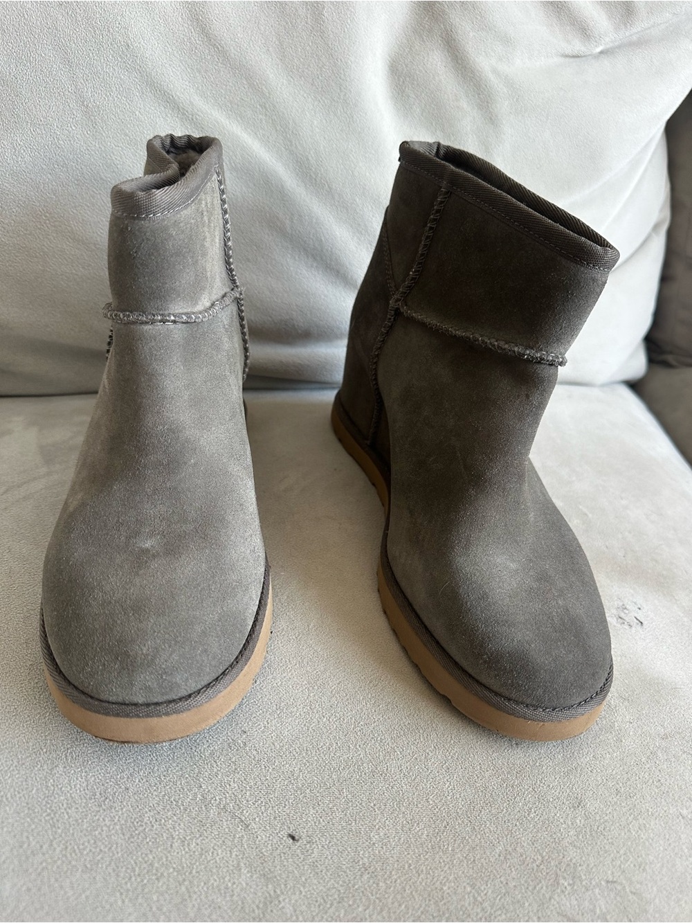 UGG Short Winter Boots in Gray with Tan Sole